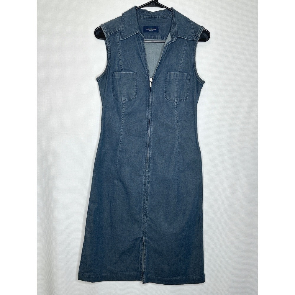 Piazza Sempione Denim Dress Zip Front Sleeveless Blue Sheath Italian IT 42 US 6